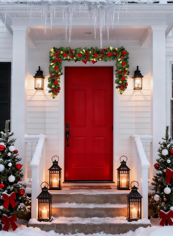 GGEROU إكليل عيد الميلاد، 1.5 متر زينة عيد الميلاد، خوص أخضر صناعي لشجرة عيد الميلاد، زينة داخلية وخارجية للباب والدرج، إكليل عيد الميلاد - Image 5