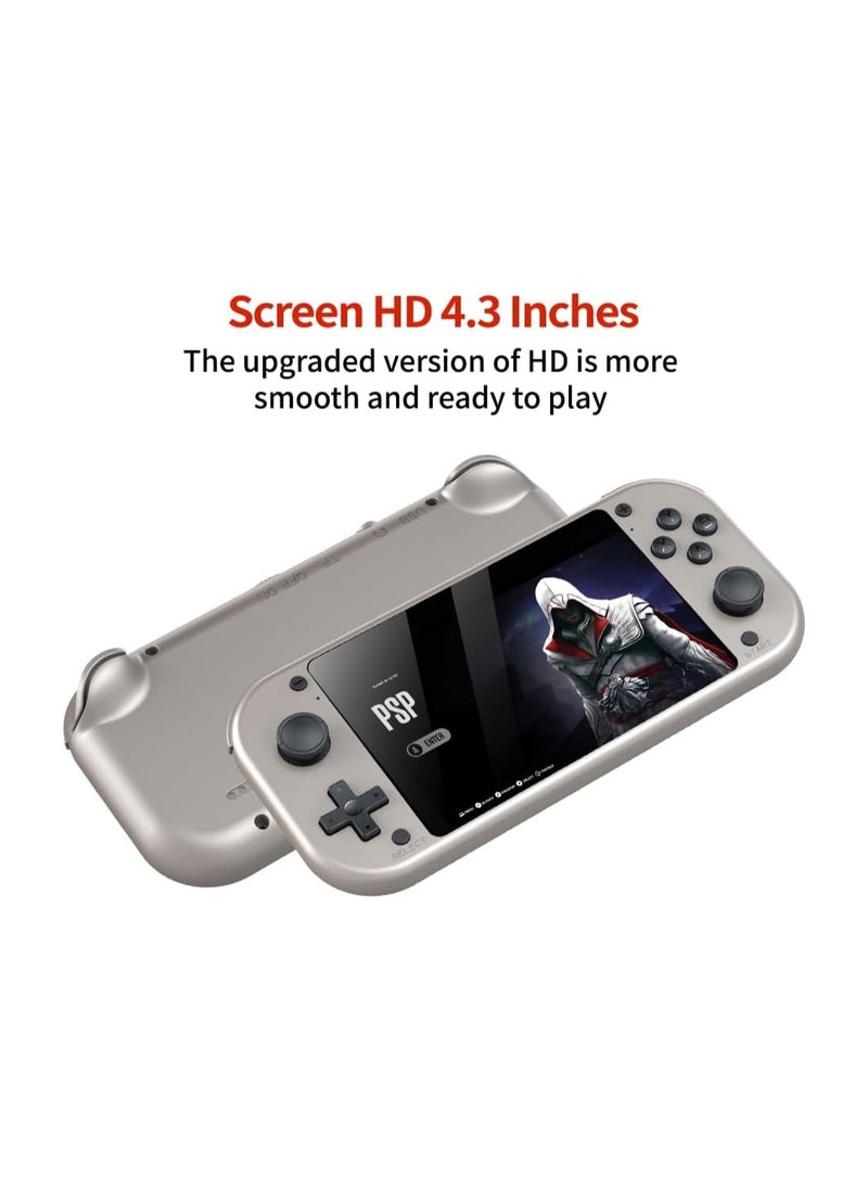Retro Handheld Game Console 4.3 Inch LCD Screen Built-in 64GB Card 20000+ Classic games Video Game Console Emuelec System Retro Video Gaming Console 20+ Classic Simulators-Silver
