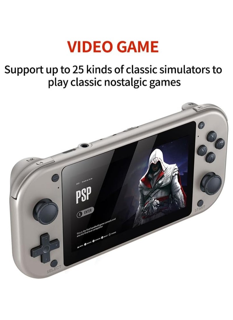 Retro Handheld Game Console 4.3 Inch LCD Screen Built-in 64GB Card 20000+ Classic games Video Game Console Emuelec System Retro Video Gaming Console 20+ Classic Simulators-Silver