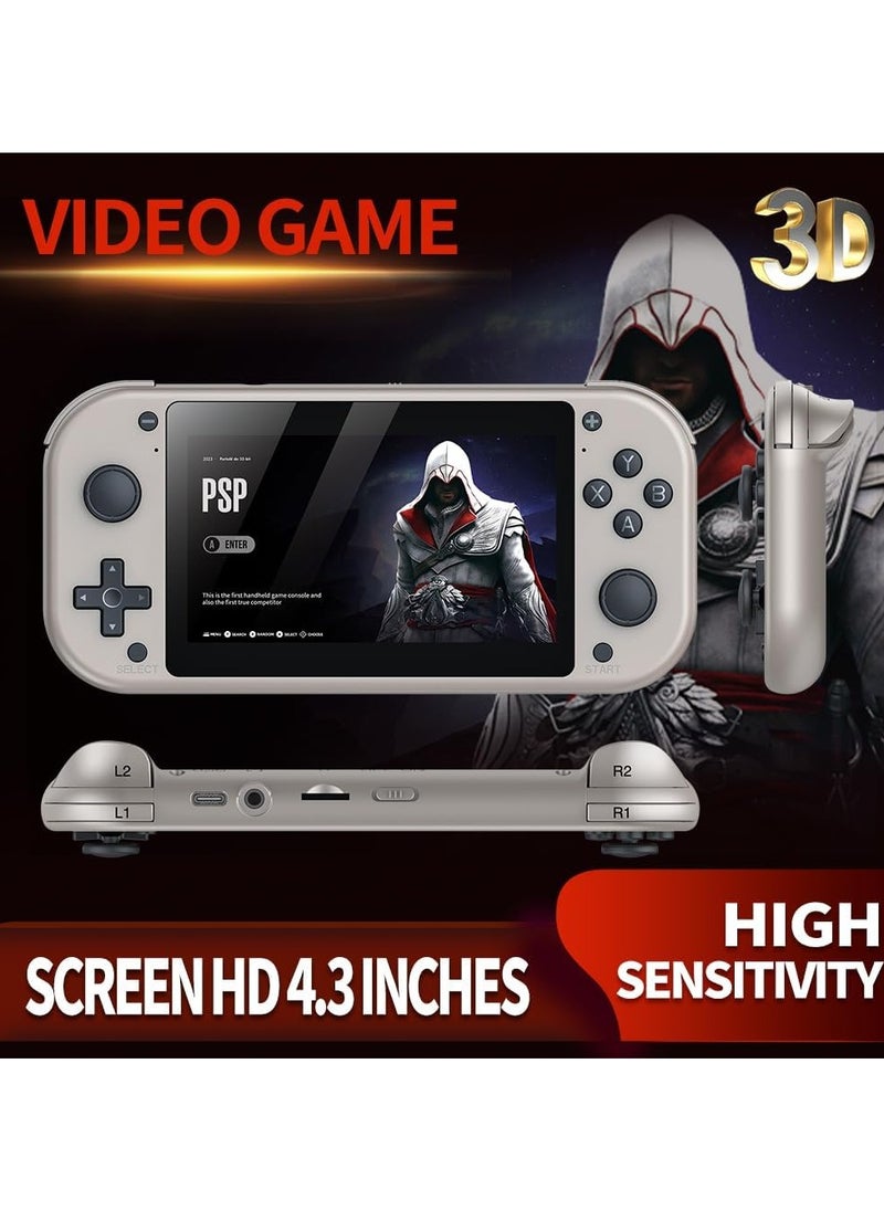 Retro Handheld Game Console 4.3 Inch LCD Screen Built-in 64GB Card 20000+ Classic games Video Game Console Emuelec System Retro Video Gaming Console 20+ Classic Simulators-Silver