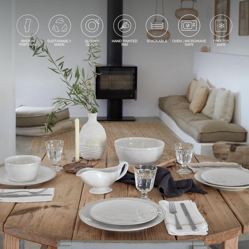 Casafina أطباق عشاء سيراميك كاسافينا 11 من مجموعة فونتانا بيضاء آمنة للاستخدام في الميكروويف وغسالة الصحون جودة مطاعم - Image 3