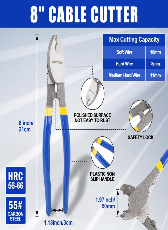 Evertools 4pc Bolt Cutter Pliers Sets, Heavy Duty Bolt Cutters, 14" Bolt Cutter and 8" Wire Cable Cutter, Mini 8" Bolt Cutter, 8" Cable Cutter for Cutting Locks, Steel Wire, Barbed Wire, Chains - Image 4