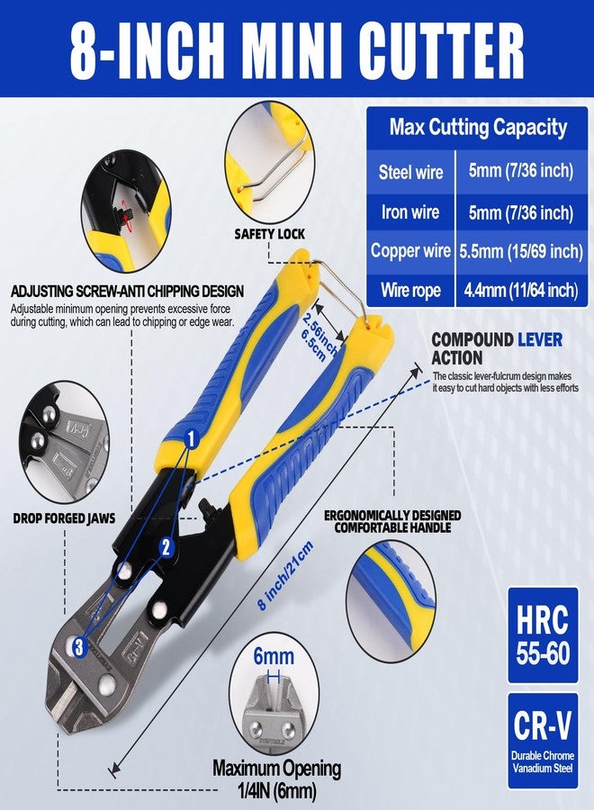 Evertools 4pc Bolt Cutter Pliers Sets, Heavy Duty Bolt Cutters, 14" Bolt Cutter and 8" Wire Cable Cutter, Mini 8" Bolt Cutter, 8" Cable Cutter for Cutting Locks, Steel Wire, Barbed Wire, Chains - Image 3