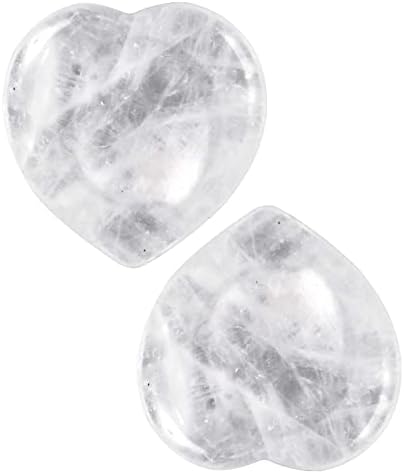 Rockcloud Pack of 2 Rock Crystal Thumb Worry Stone for Anxiety, Healing Crystal Pocket Palm Stone, Heart Shape