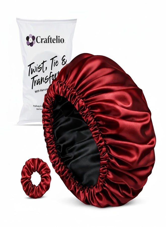 Craftelio Luxury Satin Silk Hair Bonnet for Sleeping with Satin Scrunchie | For Women & Girls | Curly, Straight & All Hair Types - (Maroon) - Image 1