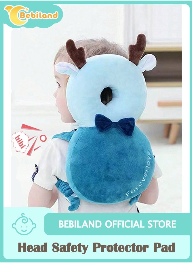 Bebiland Baby Head Protector Adjustable Head Protection Backpack with Safety Mat Suitable for Head Protection, Crawling and Walking for Preschool Babies(Blue Deer)  - Image 1
