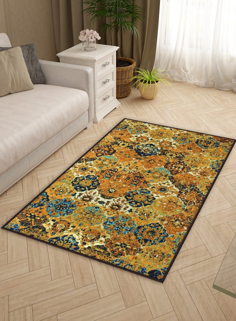Story@Home Story@Home Carpet For Living Room Anti-Slip Washable Rugs For Living Room, Boho Rug, Moroccan Print (Orange And Blue, 90 X 150 Cm)  - Image 1