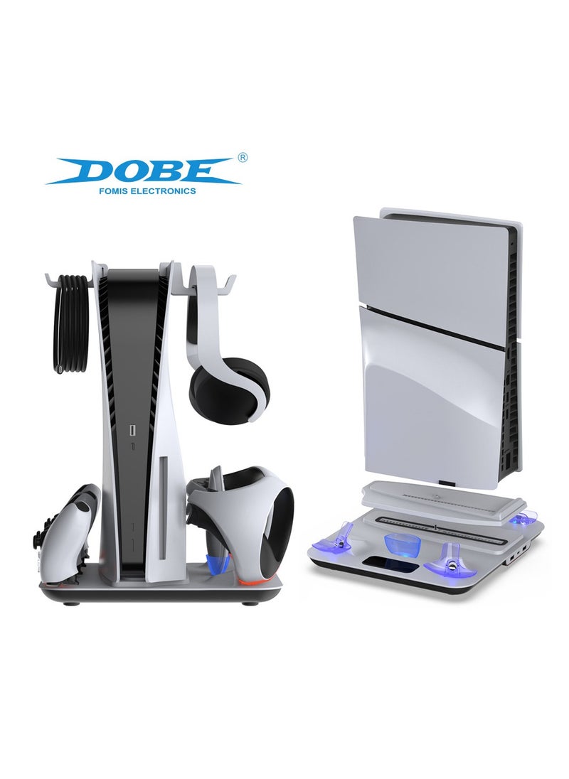 DOBE - PS5 Slim cooling station and charging base, PS5Slim host cooling stand multi-functional cooling base,PS5 charging dock cooling bracket cooling system coolingfan PSVR2 handle bracket + headphone hanger - Image 1