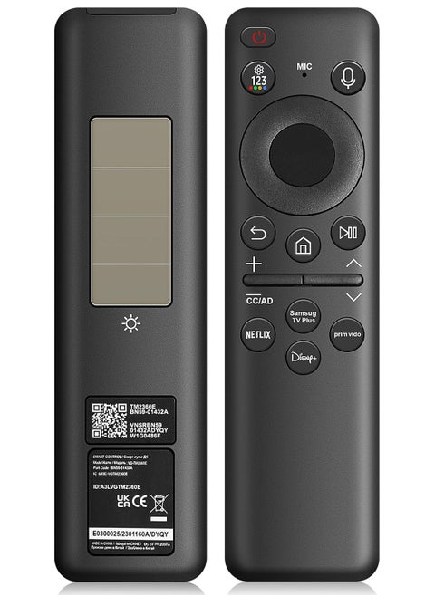 BN59-01432A Solar Voice Remote Replacement for Samsung Smart TVs || Compatible with Neo QLED, S90D, 8K HDR, UHD Models | Bluetooth Connectivity | Rechargeable via Solar & USB-C | Eco-Friendly || VG-TM2360E 2023 Version | Sleek Black Design | Fast Pairing