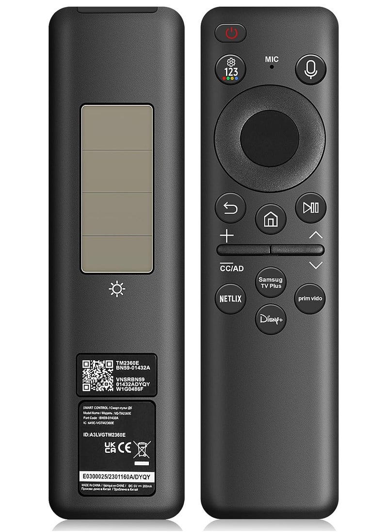 TIGER - BN59-01432A Solar Voice Remote Replacement for Samsung Smart TVs || Compatible with Neo QLED, S90D, 8K HDR, UHD Models | Bluetooth Connectivity | Rechargeable via Solar & USB-C | Eco-Friendly || VG-TM2360E 2023 Version | Sleek Black Design | Fast Pairing - Image 1