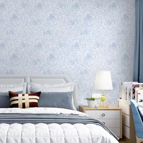 EeeComing Blue Peel and Stick Wallpaper Blue and White Floral Contact Paper Peel and Stick Floral Wallpaper Modern Self Adhesive Wall Paper Removable for Bedroom Cabinets Vinyl 17.3" X 78.7" - Image 2