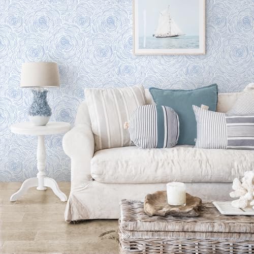 EeeComing Blue Peel and Stick Wallpaper Blue and White Floral Contact Paper Peel and Stick Floral Wallpaper Modern Self Adhesive Wall Paper Removable for Bedroom Cabinets Vinyl 17.3" X 78.7" - Image 4