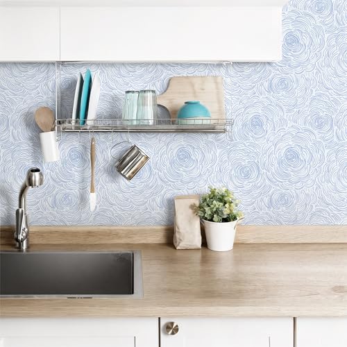 EeeComing Blue Peel and Stick Wallpaper Blue and White Floral Contact Paper Peel and Stick Floral Wallpaper Modern Self Adhesive Wall Paper Removable for Bedroom Cabinets Vinyl 17.3" X 78.7" - Image 3