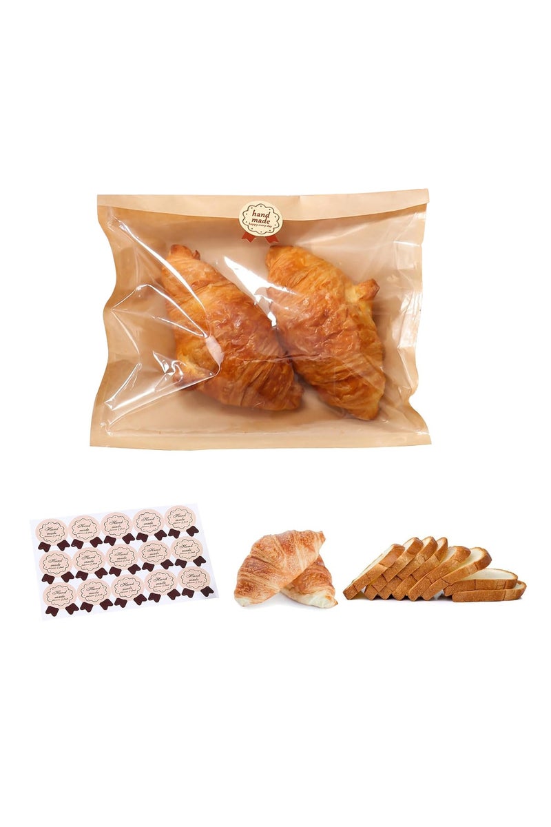 AVACraft 100Pcs Kraft Bread Bag with Label Seal Sticker  Bakery Bags with Window Toast bag 21x25cm Toast Paper Bag - Image 1