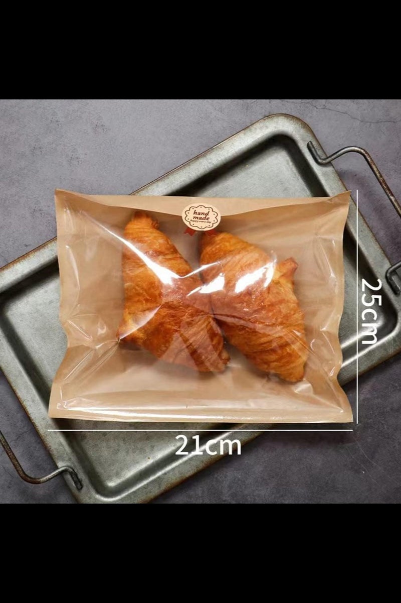 AVACraft 100Pcs Kraft Bread Bag with Label Seal Sticker  Bakery Bags with Window Toast bag 21x25cm Toast Paper Bag - Image 3