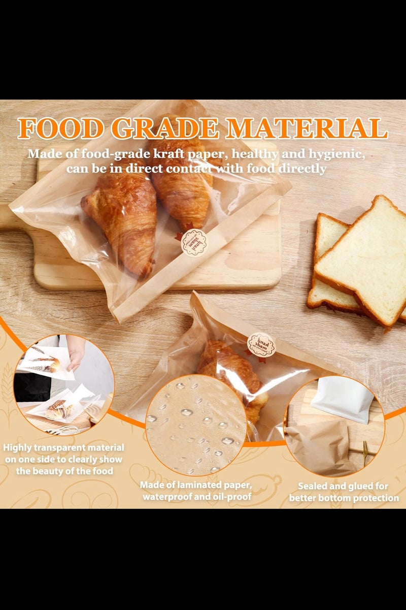 AVACraft 100Pcs Kraft Bread Bag with Label Seal Sticker  Bakery Bags with Window Toast bag 21x25cm Toast Paper Bag - Image 4