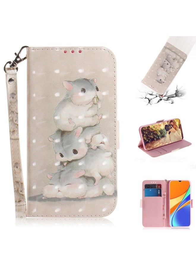 HuHa Case Cover For Xiaomi Redmi 9C 3D Colored Drawing Horizontal Flip Leather Case with Holder & Card Slots & Wallet & Lanyard Squirrels 