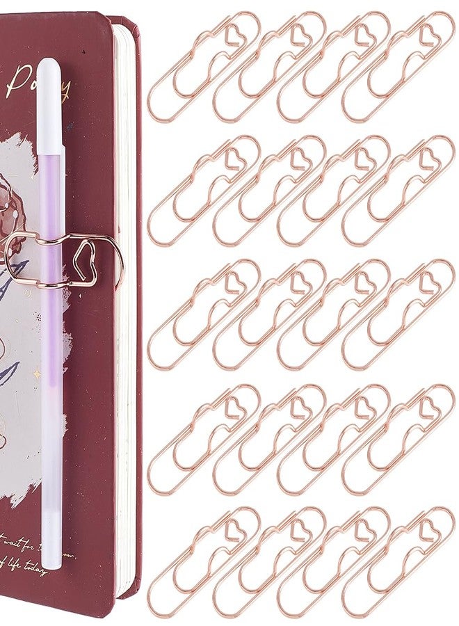 SOFPLATE 1 Box 20Pcs Paper Clip Pen Holder Paperclip Pencil Holder Heart Rose Gold Carbon Steel Office School Metal Portable Insert Pencil Holding for Notebook Journal Paper Indoor Outdoor Planner - Image 1