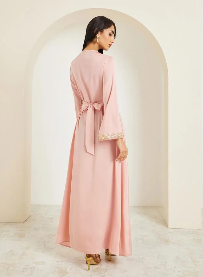 Amirah  Women Peach Gold Embroidery Kaftan for Women | Best Price UAE