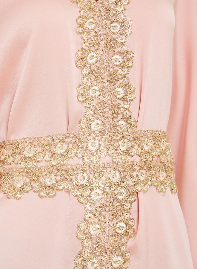 Amirah Women Peach Gold Embroidery Kaftan - Image 5