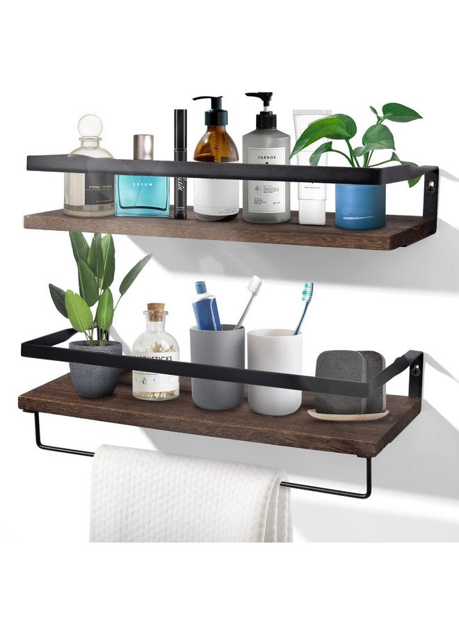 رفوف الحائط العائمة مجموعة من 2 مثبتة على الحائط للحمام وغرفة النوم والمطبخ ورف الحمام مع قضيب المنشفة، هيكل قوي وسهل التركيب - Image 1
