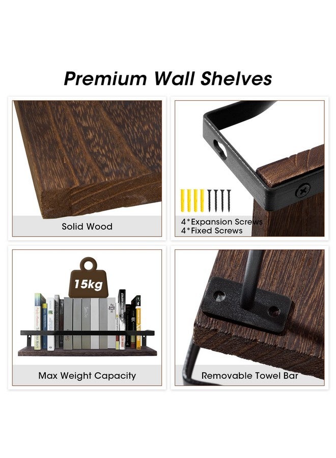 رفوف الحائط العائمة مجموعة من 2 مثبتة على الحائط للحمام وغرفة النوم والمطبخ ورف الحمام مع قضيب المنشفة، هيكل قوي وسهل التركيب - Image 3