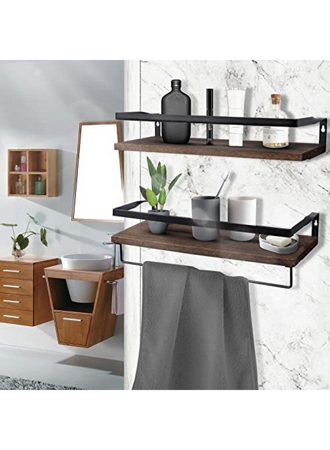 رفوف الحائط العائمة مجموعة من 2 مثبتة على الحائط للحمام وغرفة النوم والمطبخ ورف الحمام مع قضيب المنشفة، هيكل قوي وسهل التركيب - Image 2