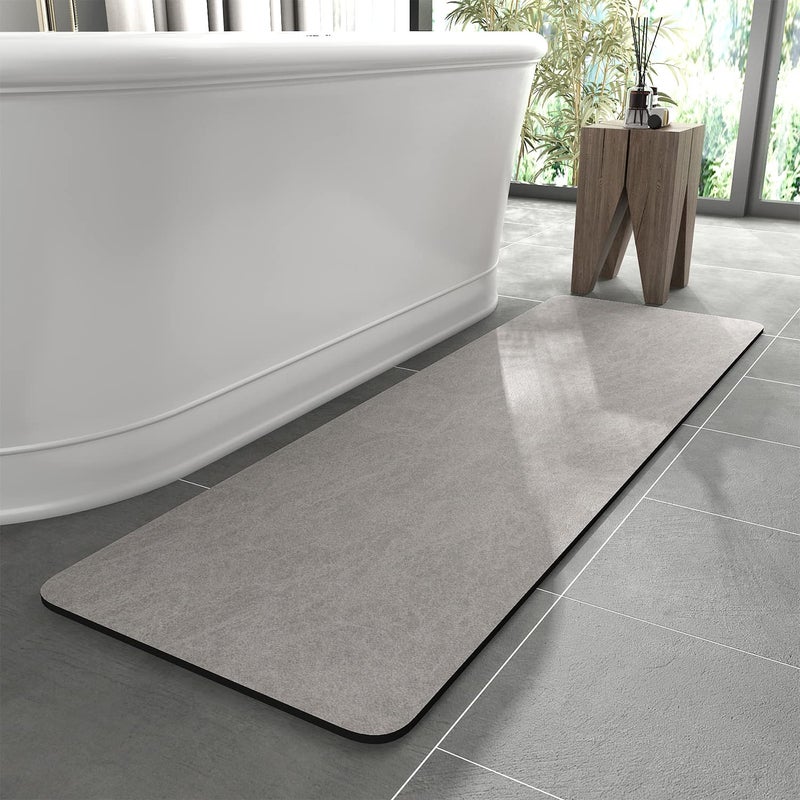 MontVoo Bath Mat RugRubber Backing Non Slip Quick Dry Absorbent Thin Bathroom Rugs Fit Under DoorFaux Suede Surface Bathroom Floor MatsShower Rug for in Front of Bathtub Shower Gray 17x59