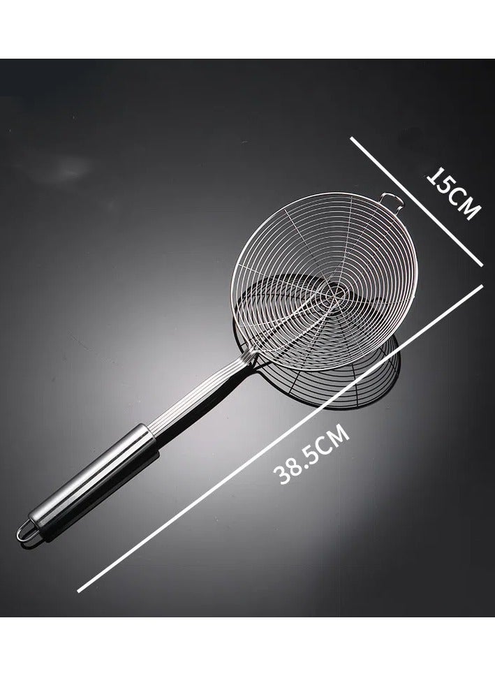 Stainless Steel Kitchen Strainer with Hook - Oil Dipping Ladle for Hot Pot, Noodle Rinsing, Oil Filtering  - Image 1