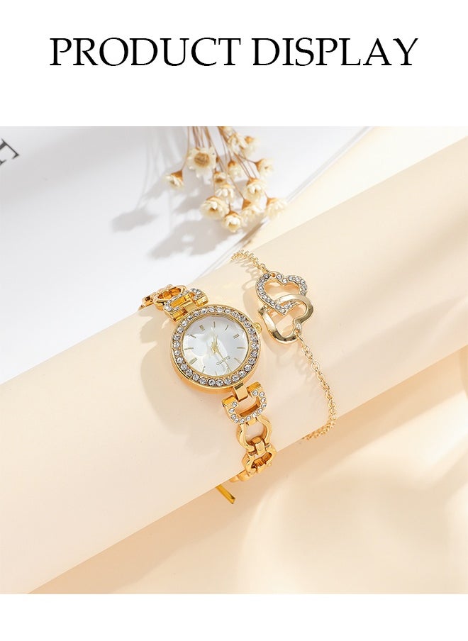 DUNISO 6-Piece Set, Quartz Watch Set, Gold Diamond Hollow Strap, Watch Bracelet Necklace Earrings Ring. High-End Women's Watch Gift Set  - Image 5