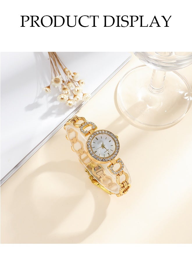 DUNISO 6-Piece Set, Quartz Watch Set, Gold Diamond Hollow Strap, Watch Bracelet Necklace Earrings Ring. High-End Women's Watch Gift Set  - Image 3