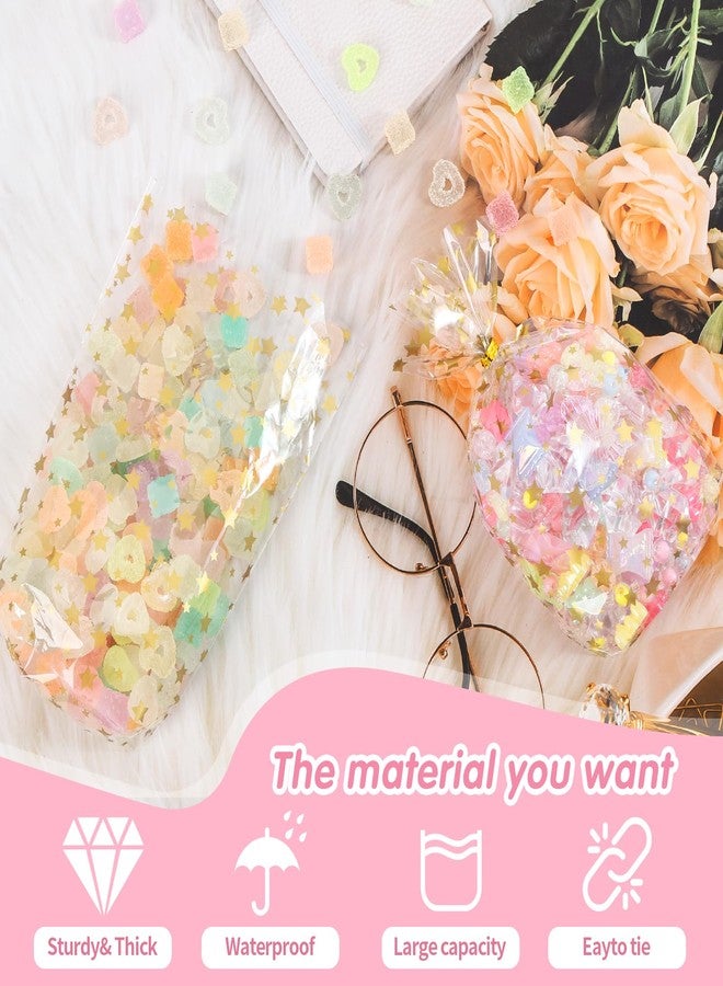 SOMIOCO Gold Star Flat Bottom Gusset Cellophane Bags 4X 6 IN 100 PCS Clear Gift Party Favor Cello Treat Goodie for Packaging Candy Cookies Popcorn - Image 3