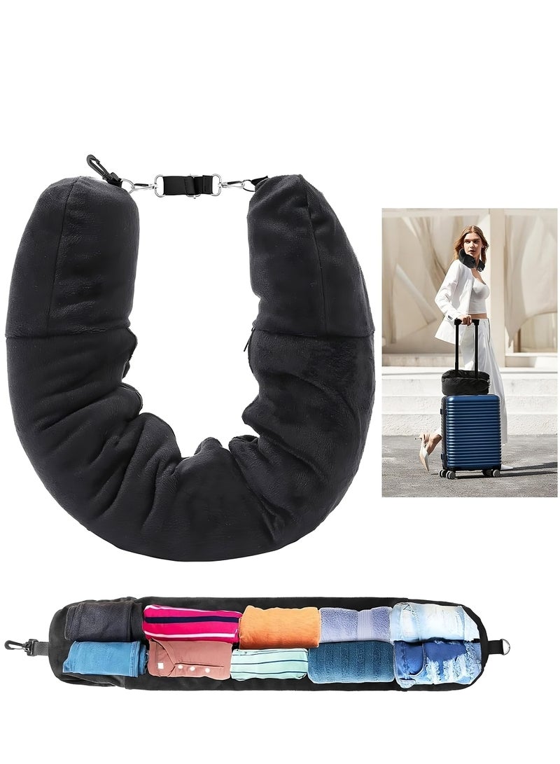 Stuffable Travel Pillow Soft Plush Neck Pillow with Clothes Adjustable Travel Neck Pillow for Extra Luggage Fits 3 Days' Essentials for Car, Plane or Train No Filler  - Image 1