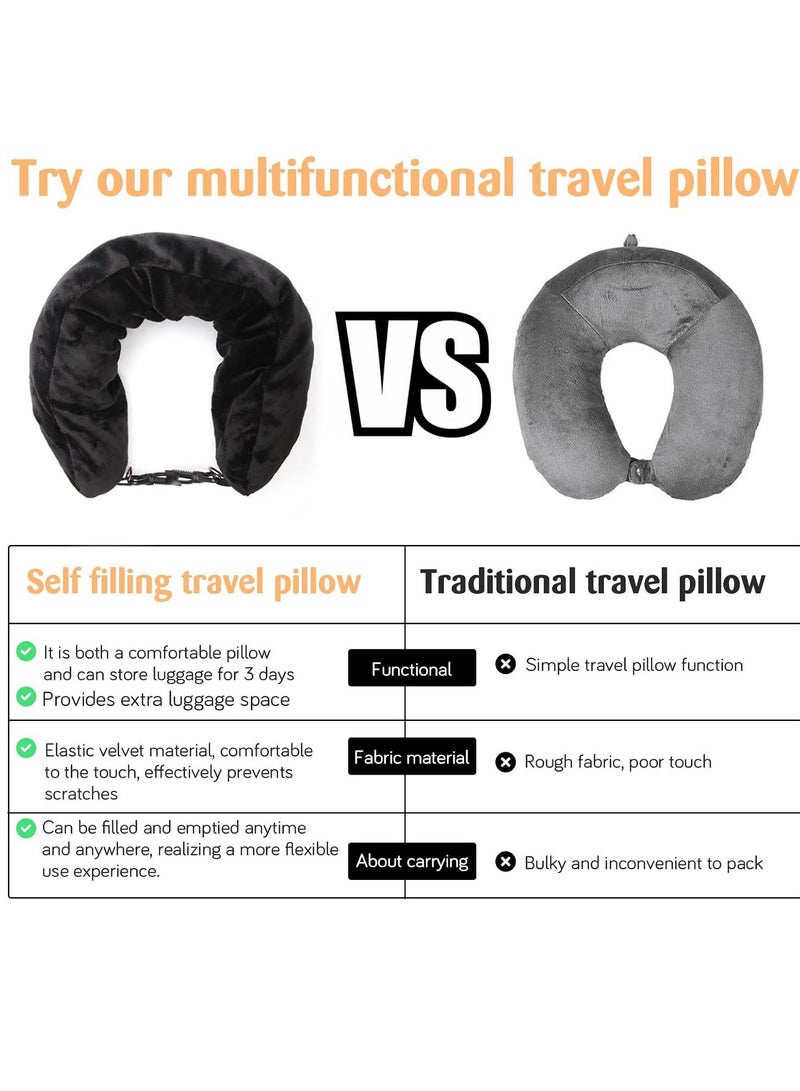 Stuffable Travel Pillow Soft Plush Neck Pillow with Clothes Adjustable Travel Neck Pillow for Extra Luggage Fits 3 Days' Essentials for Car, Plane or Train No Filler  - Image 4