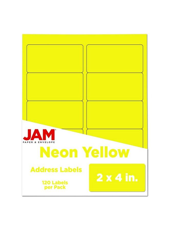 JAM Paper ملصقات عنوان الشحن قياسية 2 × 4 نيون فلوريسنت أصفر 120 عبوة - Image 2