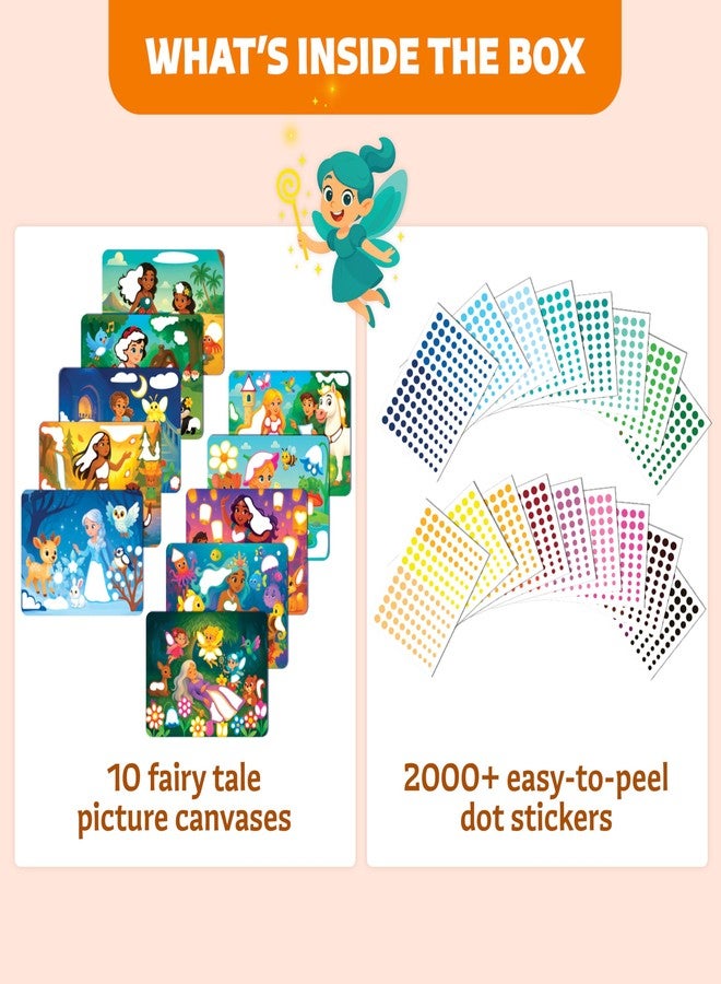 Clever Fox Play Dot Fun Sticker Art Kit for Kids Ages 3-7 - Mess-Free Fairy Tale & Princess Craft Set with 10 Picture Canvases and 2000+ Easy-Peel Dot Stickers - Creative Activity for Girls & Boys - Image 4