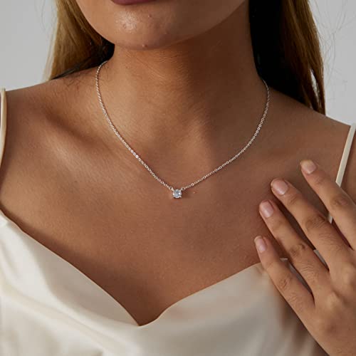 MIDEEO CZ Diamond Necklace for Women Dainty Cubic Zirconia Solitaire Pendant Necklace Silver Plated CZ Simulated Diamond Necklace - Image 3