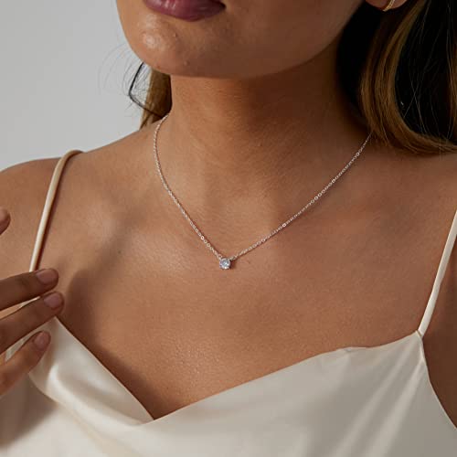 MIDEEO CZ Diamond Necklace for Women Dainty Cubic Zirconia Solitaire Pendant Necklace Silver Plated CZ Simulated Diamond Necklace - Image 4