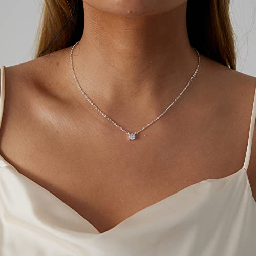 MIDEEO CZ Diamond Necklace for Women Dainty Cubic Zirconia Solitaire Pendant Necklace Silver Plated CZ Simulated Diamond Necklace - Image 2
