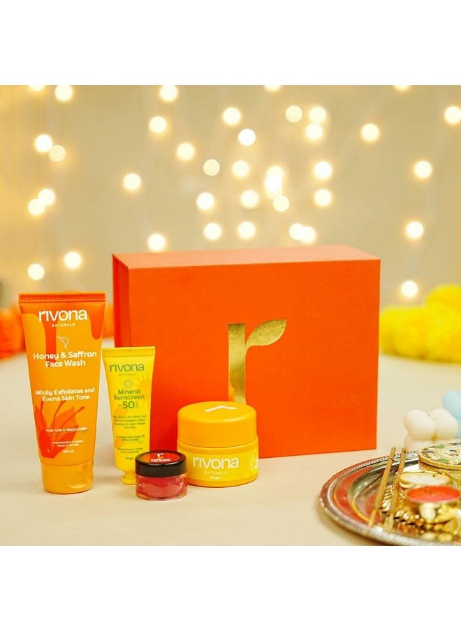RIVONA NATURALS Rivona Naturals Glow Getter Essentials Gift set For Women & Men | Premium & Luxurious Gift Box | Gift Box for Every Occasion |100% Natural Rivona Products | Pack of 4  - Image 1
