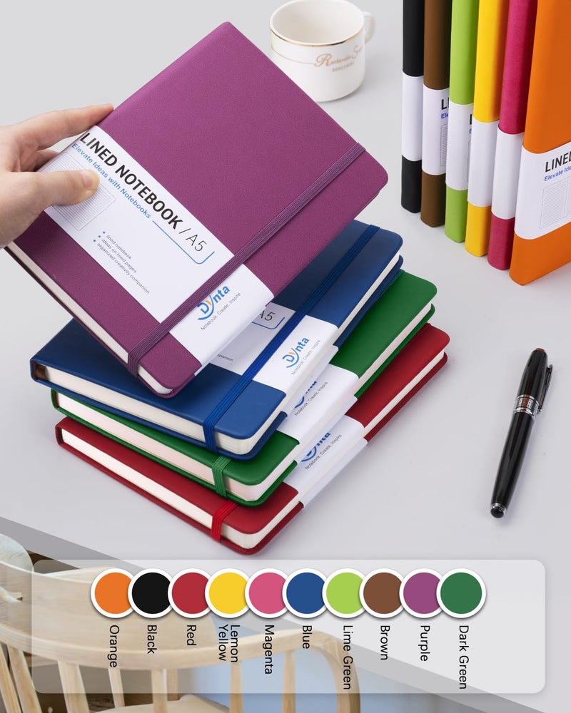 Dynta Hardcover Journals Bulk, 10 Packs A5 Lined Notebooks for Writing 200 Pages/100Sheets, 8.4 x 5.8 inch, 10 Colors Classic Ruled Notebook for Work/Note Taking/College - Image 4