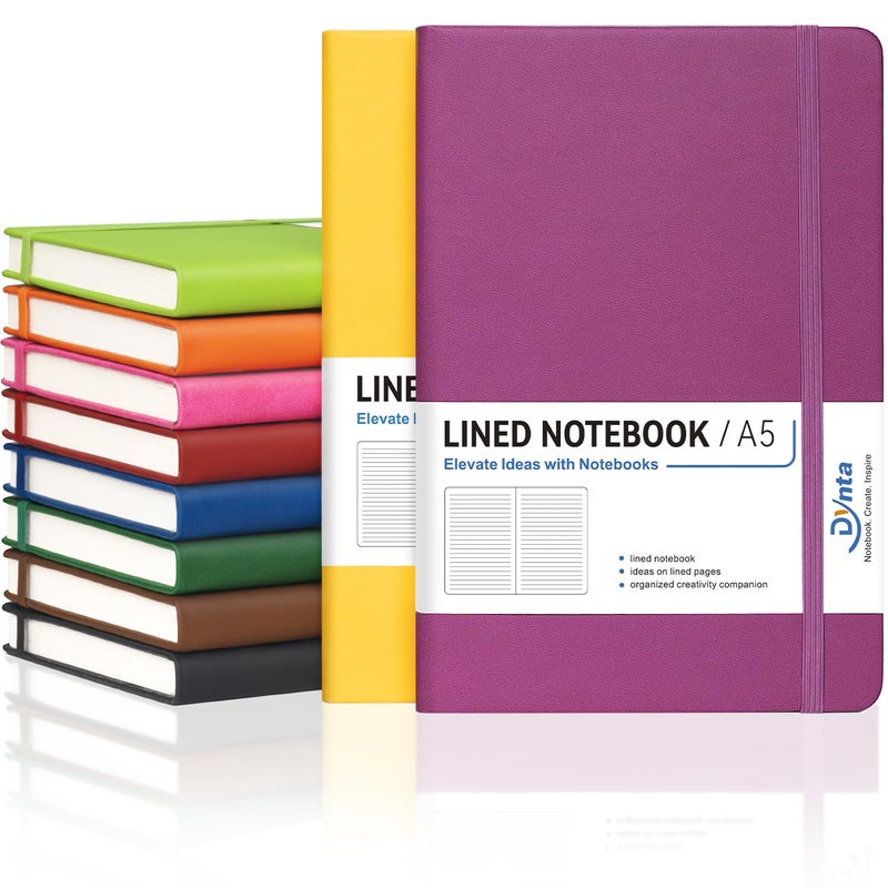Dynta Hardcover Journals Bulk, 10 Packs A5 Lined Notebooks for Writing 200 Pages/100Sheets, 8.4 x 5.8 inch, 10 Colors Classic Ruled Notebook for Work/Note Taking/College - Image 1