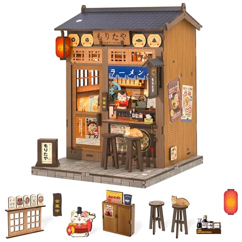 Fsolis Japanese Book Nook Kit DIY Miniature Mini House Japan 3D Wooden Puzzles for Adults Booknook Noodle Shop Bookshelf Diorama Gifts for Women Book Lovers MoritaYa Ramen - Image 1