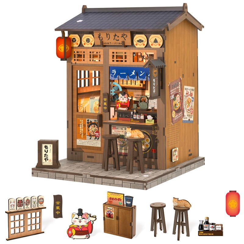 Fsolis Japanese Book Nook Kit DIY Miniature Mini House Japan 3D Wooden Puzzles for Adults Booknook Noodle Shop Bookshelf Diorama Gifts for Women Book Lovers MoritaYa Ramen - Image 2