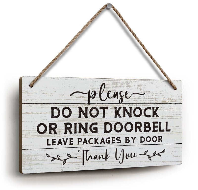 YZEXEZY Do Not Knock or Ring Doorbell Sign 6x12 Wooden Front Door Hanger Leave Packages at Door No Soliciting