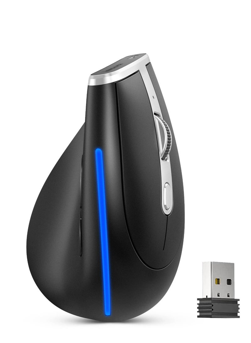 Ergonomic Mouse, Wireless Vertical Mouse, Rechargeable Optical Mice, 6 on Vertical Mouse with USB Receiver, Silent Mouse with Adjustable DPI 1000/1600/2400, Compatible with Windows and MAC OS - Image 1