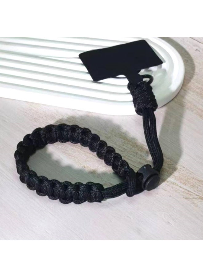 Braided Short Mobile Phone Lanyard Outdoor Sports Wrist Rope European Travel Strong Anti-lost Mobile Phone Case Universal Bracelet-Specifications:Black  - Image 1