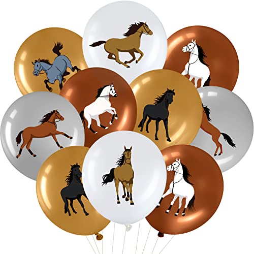 Suilung 40 Pcs 12 Inch Horse Balloon Western Party Horse Balloons Cowboy Decoration Kit Black Brown Rodeo Farm Cowboy Cowgirl Latex Balloons Bulk for Baby Shower Birthday Arch DecorBrown White Silver - Image 1