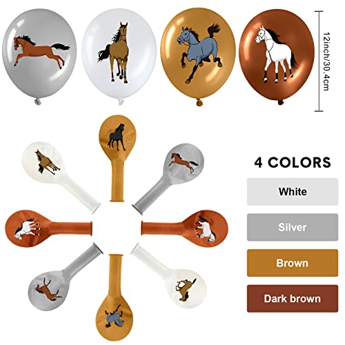 Suilung 40 Pcs 12 Inch Horse Balloon Western Party Horse Balloons Cowboy Decoration Kit Black Brown Rodeo Farm Cowboy Cowgirl Latex Balloons Bulk for Baby Shower Birthday Arch DecorBrown White Silver - Image 5