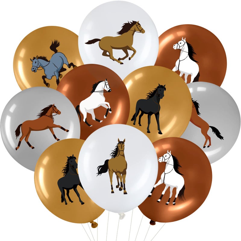 Suilung 40 Pcs 12 Inch Horse Balloon Western Party Horse Balloons Cowboy Decoration Kit Black Brown Rodeo Farm Cowboy Cowgirl Latex Balloons Bulk for Baby Shower Birthday Arch DecorBrown White Silver - Image 3